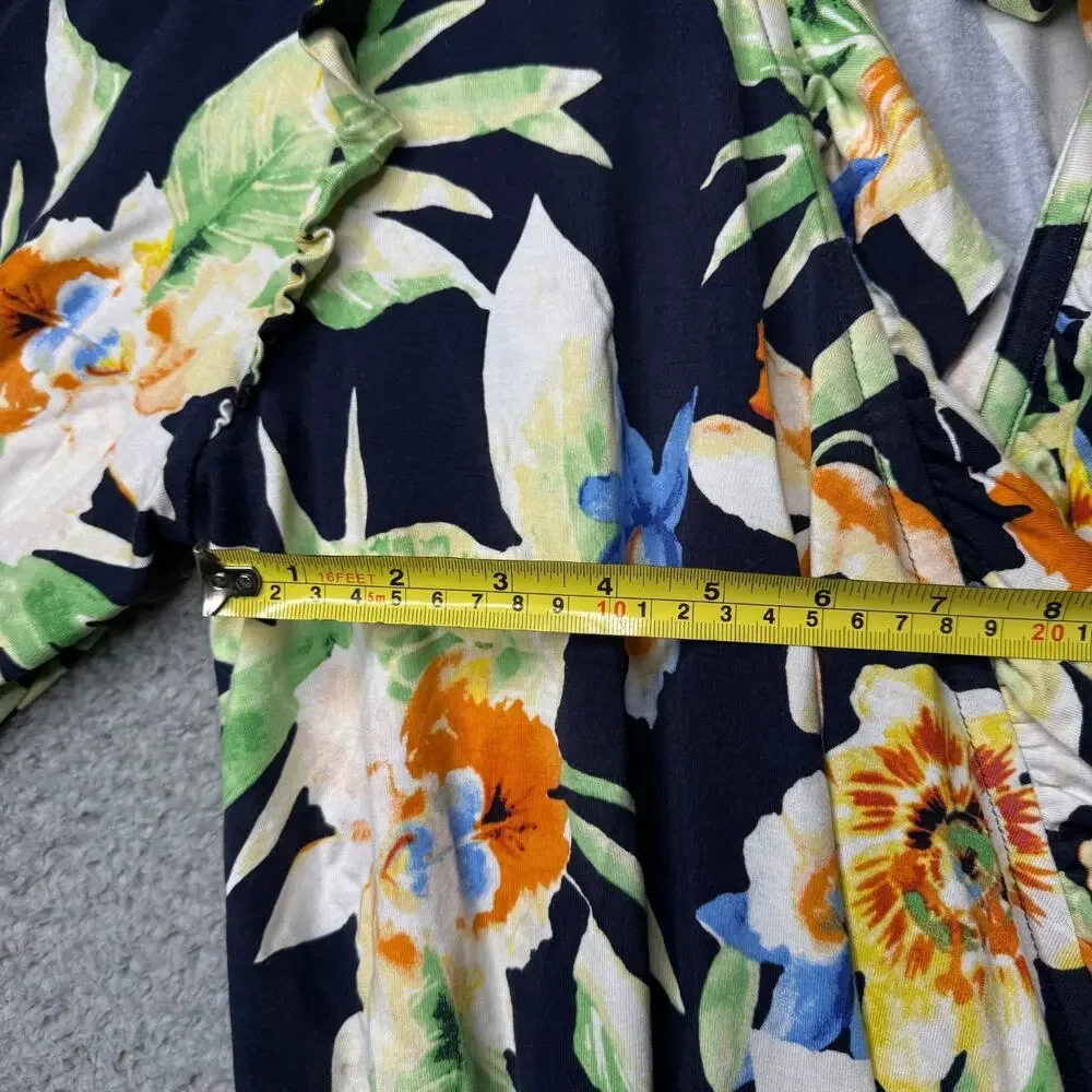 Ralph Lauren Blouse Women's Large Blue Floral Ruffle Sleeve Top - Picture 7 of 10